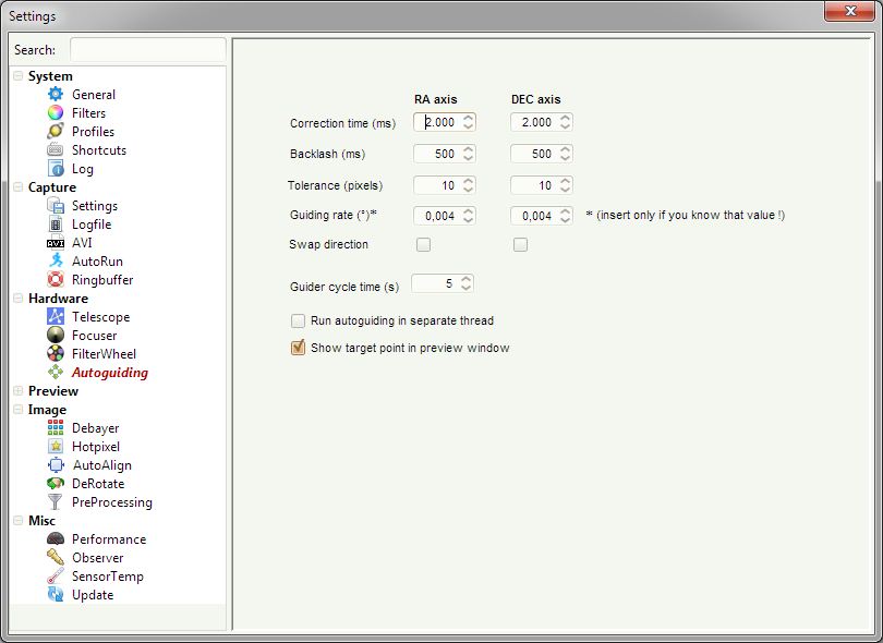 Settings-Autoguide